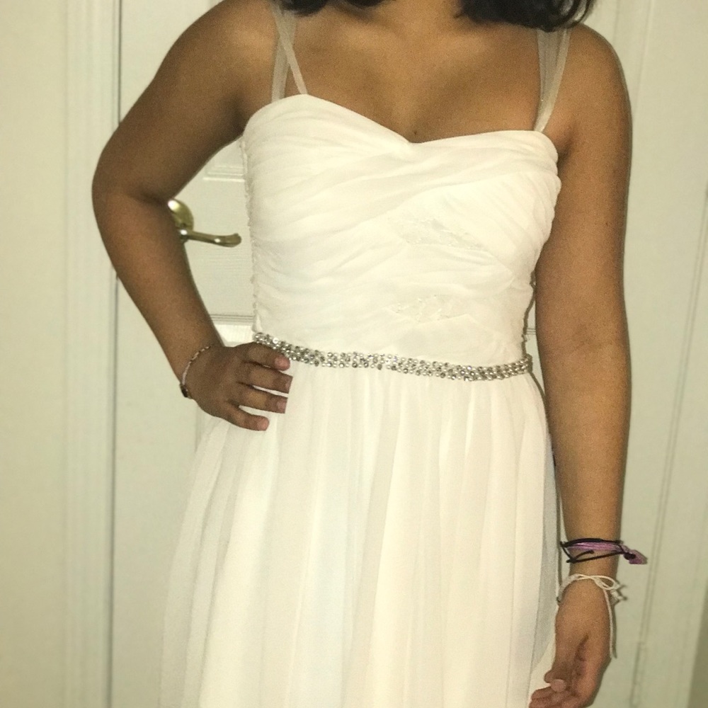 White formal short spaghetti strap dress